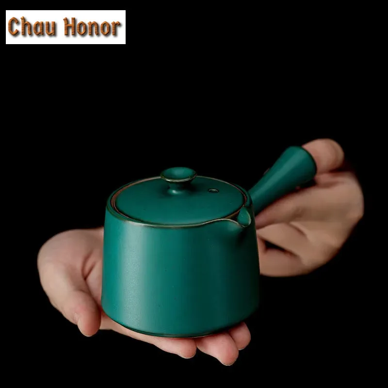200ml Japanese Style Turquoise Coarse Ceramic Household Side Handle Pot Single Pot Creative Kungfu Tea Set Filter Pot Drinkware