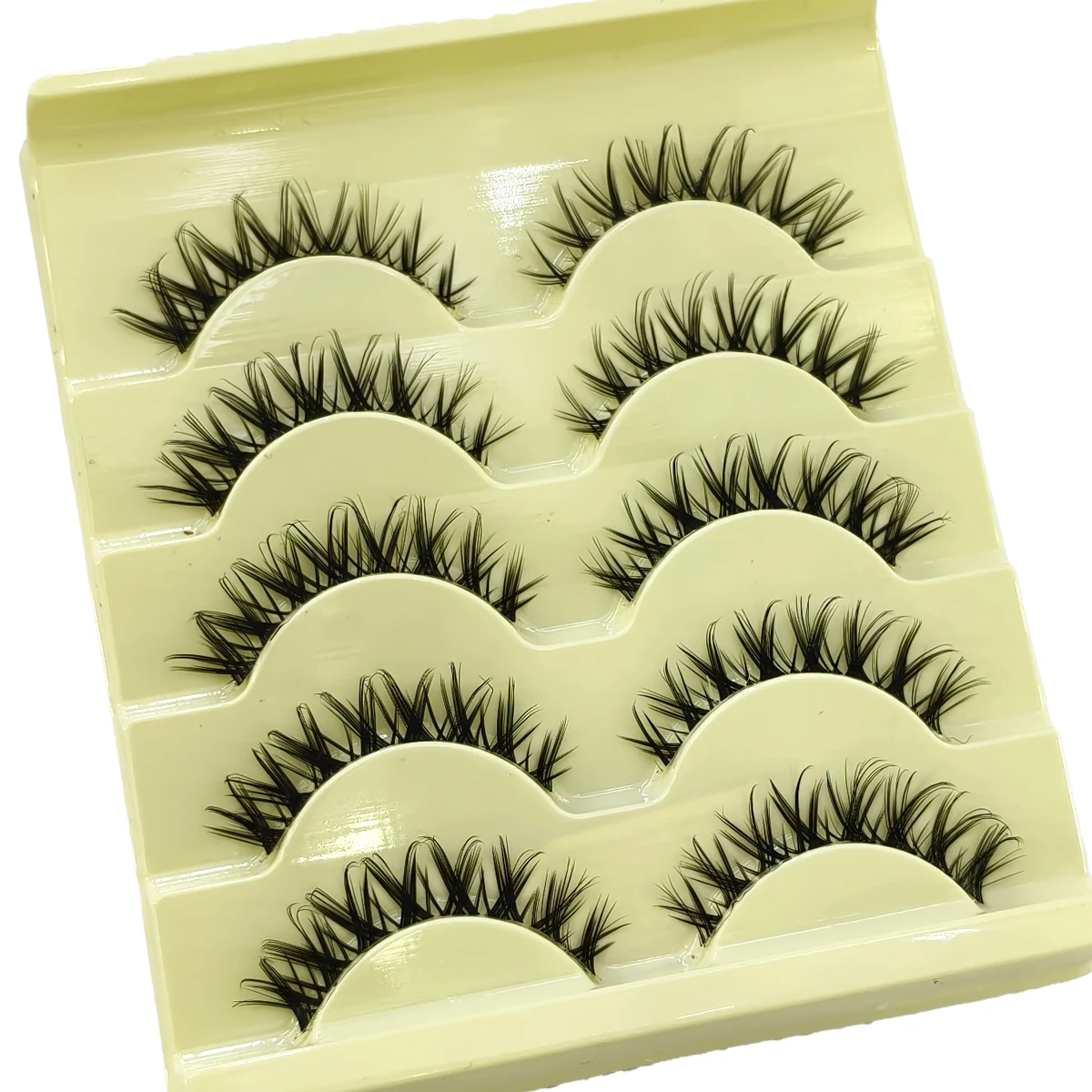 HBZGTLAD 5 Paar Manga-Wimpern, natürliche Wimpern mit transparentem Band, 6D asiatische künstliche Wimpern, dünne falsche Wimpern, 3D Spiky Lashes