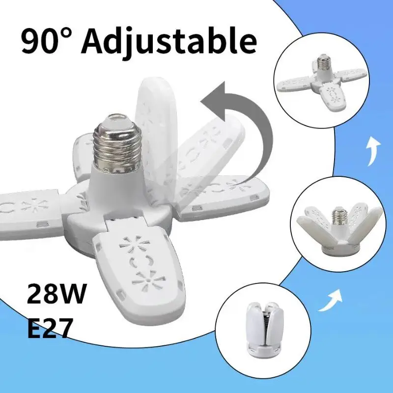 E27 Fan Foldable 28W LED Bulb AC265V Deformation Lamp For Home Ceiling Lights Warehouse Garage Office Cool White Pendant Light