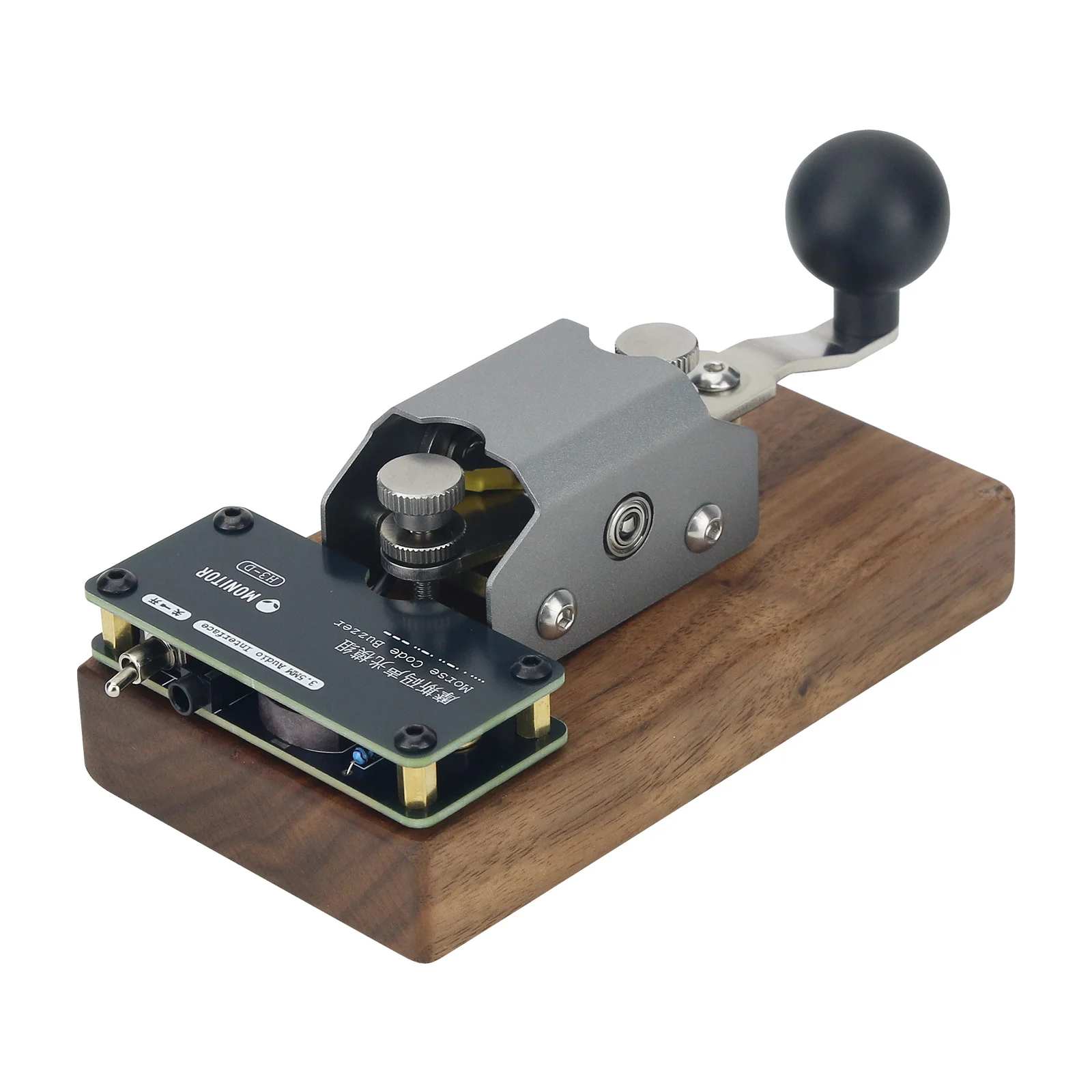 Mini CW Key with Black Walnut Base Automatic/Manual Morse Code Telegraph Key for Learning and Training Metal Keypad Button