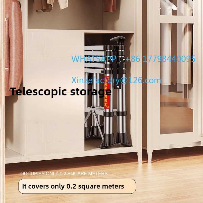 Aanpasbare huishoudelijke opvouwbare roestvrijstalen telescopische ladder Indoor multifunctioneel ladderrek Aluminium liftmotor