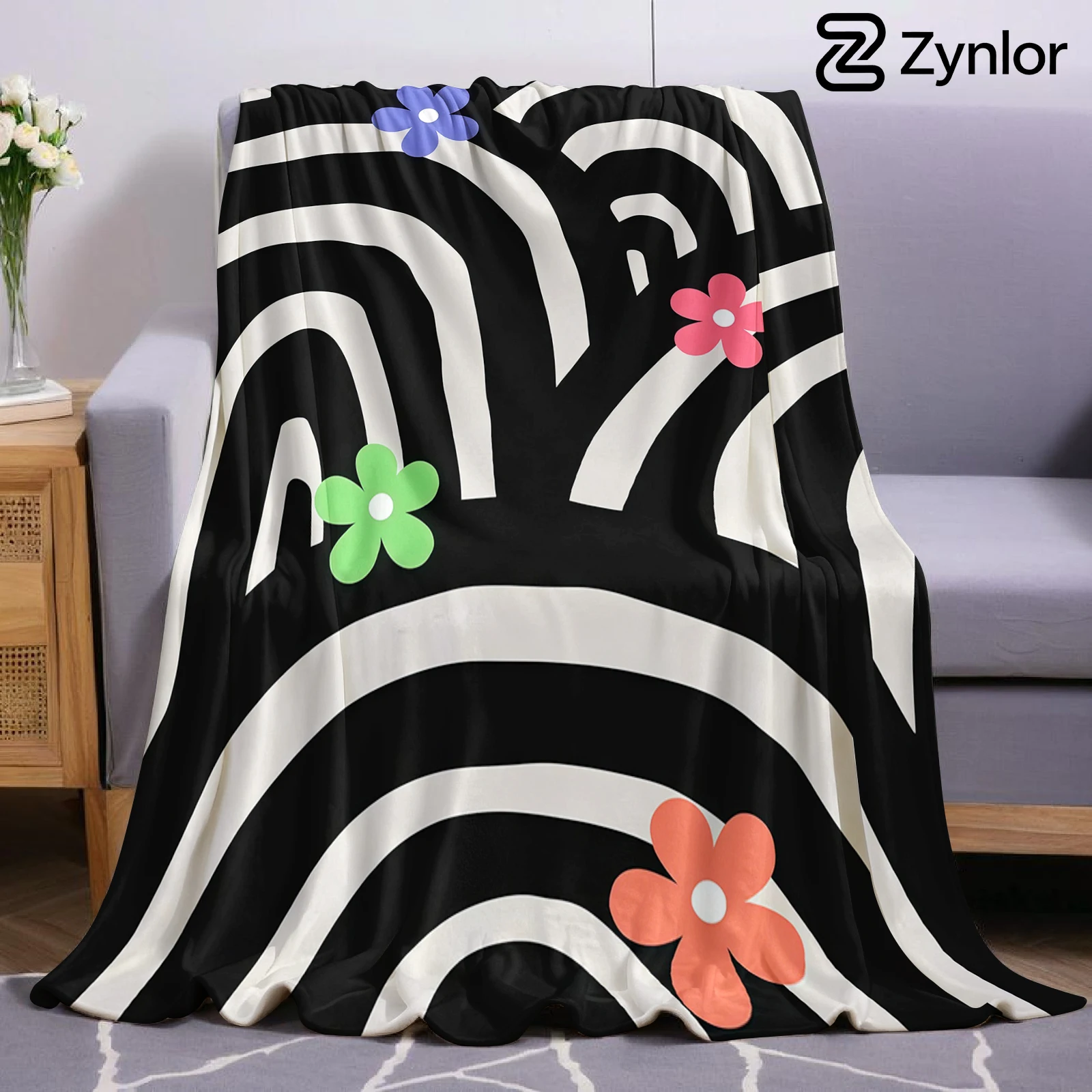 Zebra Color Flower Lightweight Microfiber Soft Christmas Fleece Blanket Warm Cozy Throw for Bed Sofa Office Travel All Season