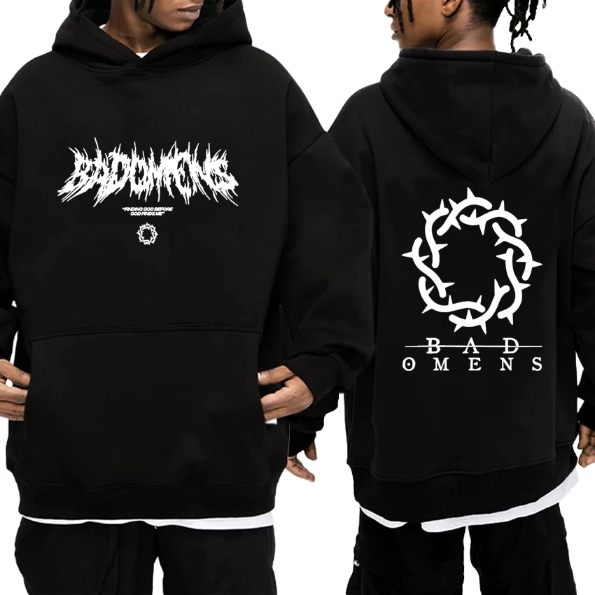 

2025 New in Bad Omens Band Logo Double Sided printed black Hoodies Men women vintage hip hop streetwear Unisex Fleece Sweatshirt