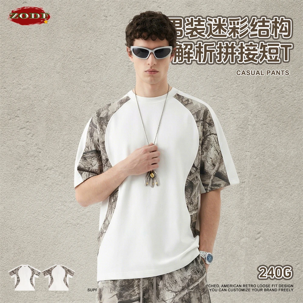ZODF Fashion Summer Man 240gsm Quick Dry T-Shirts Unisex Branch Camouflage Printing Patchwork Sport T Shirt Brand Tees HY1175
