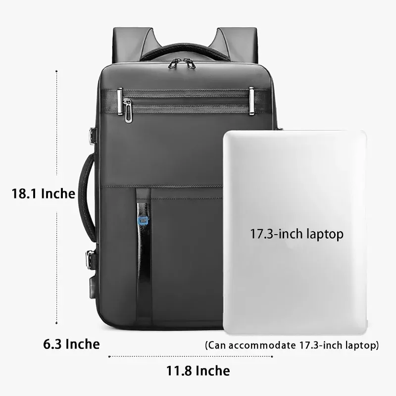 Men's Laptop Backpack Carry-On USB Charging Port Expandable Business Travel Weekend Casual Bag for 17.3 Inch Laptop