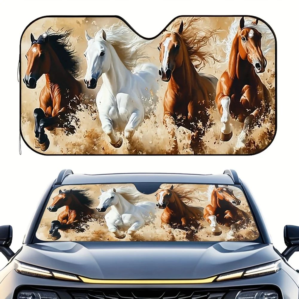 1pc Galloping Herd Car Sun Visor Anti Scratch Sunshield For Car Rentals Scratch Resistant Vehicle Accessory Universal Fit For Re
