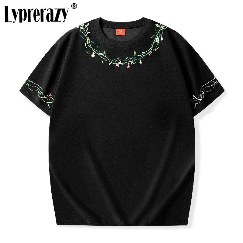 Lyprerazy Summer Originality Chinese Style Embroidery Short-sleeved Men T-shirt Summer Cotton Loose Tops Tees