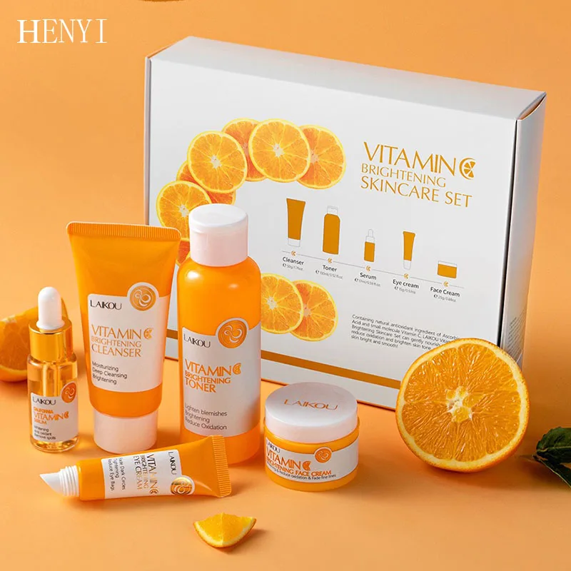 LAIKOU Crema Per La Cura Del Viso Alla Vitamina C Set 5 pz/set Pulizia Profonda Idratante Rimuovere Macchie Scure Schiarente Coreano Cura Della Pelle