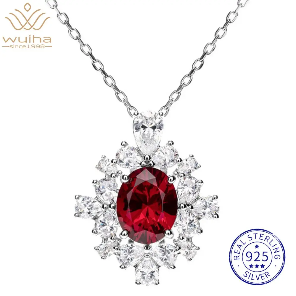 WUIHA Ruby High Carbon Diamonds Gemstone Pendant Necklaces Anniversary Cocktail 925 Sterling Silver Fine Jewelry Drop Shipping