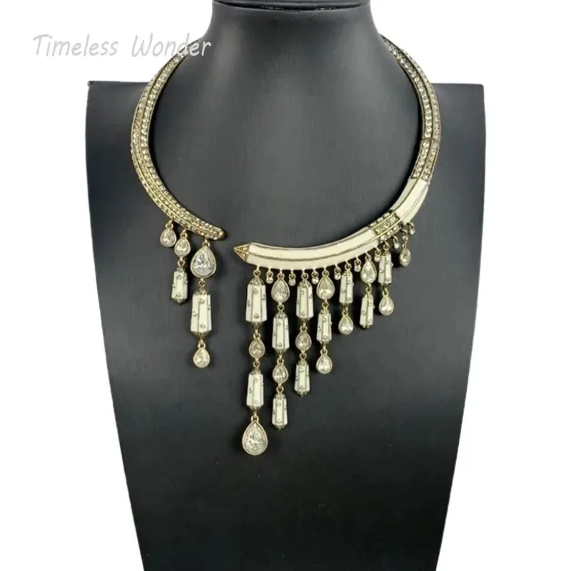 

Timeless Wonder Fancy Enamel Zircon Geo Beaded Torque Necklace for Women Designer Jewelry Goth Runway Luxury Brand Rare Top 4526