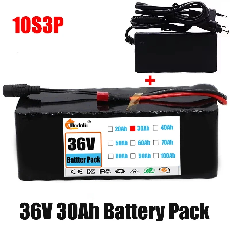 NEW 36V 40Ah 18650 Rechargeable Lithium Battery Pack 10S3P 1000W Power Modified Bicycle Scooter Electric Vehicle with BMS