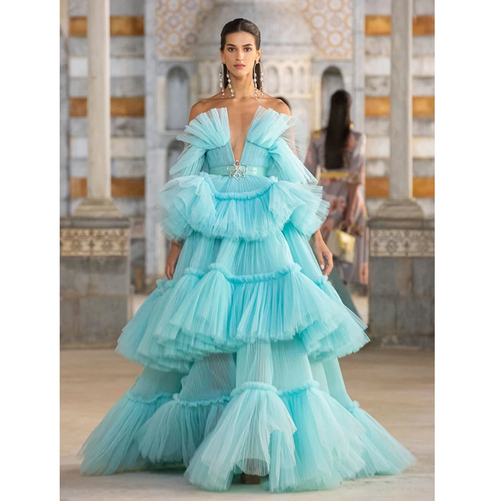 

Модное женское платье для выпускного вечера, элегантное платье с глубоким v-образным вырезом без бретелек, без рукавов, многоуровневое плиссированное вечернее платье, шикарное вечернее платье со шлейфом 2023