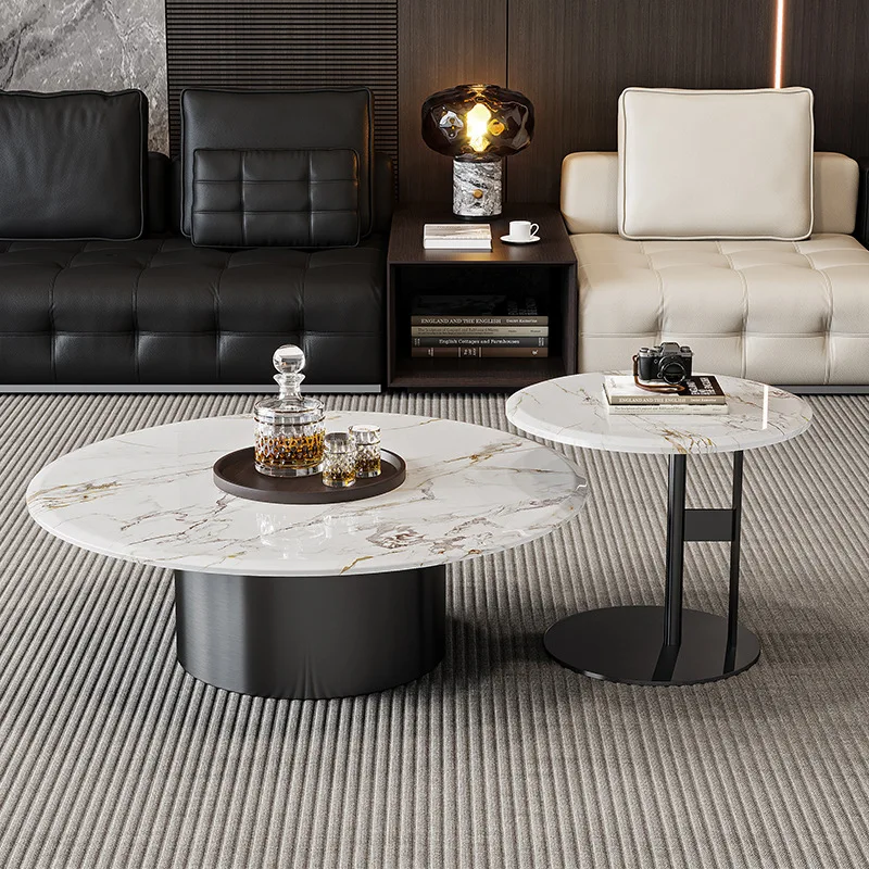 Italian light luxury round coffee table combination luxury stone 49 marble countertops can be customized stainless steel tripod