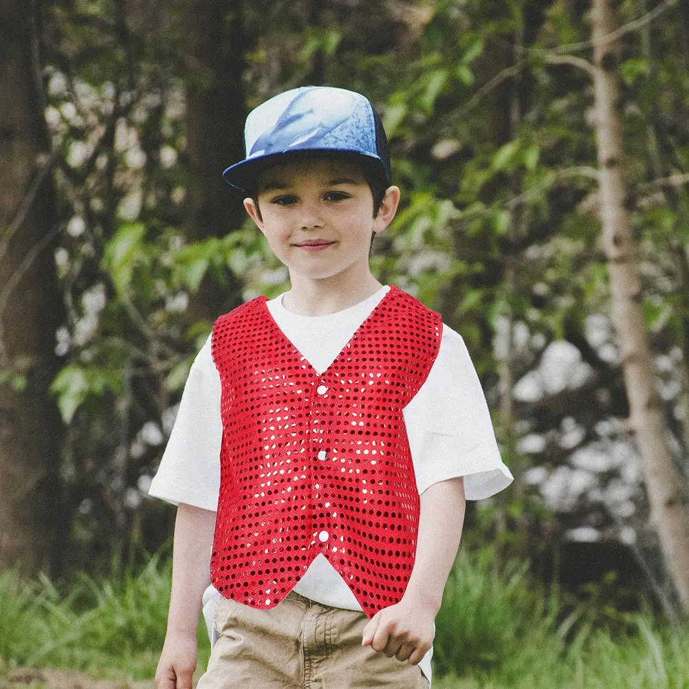 

Sequin Vest 70s Party Waistcoat Boys Red Childrens Costumes Performance Costume Glitter Sequin Jacket Magician