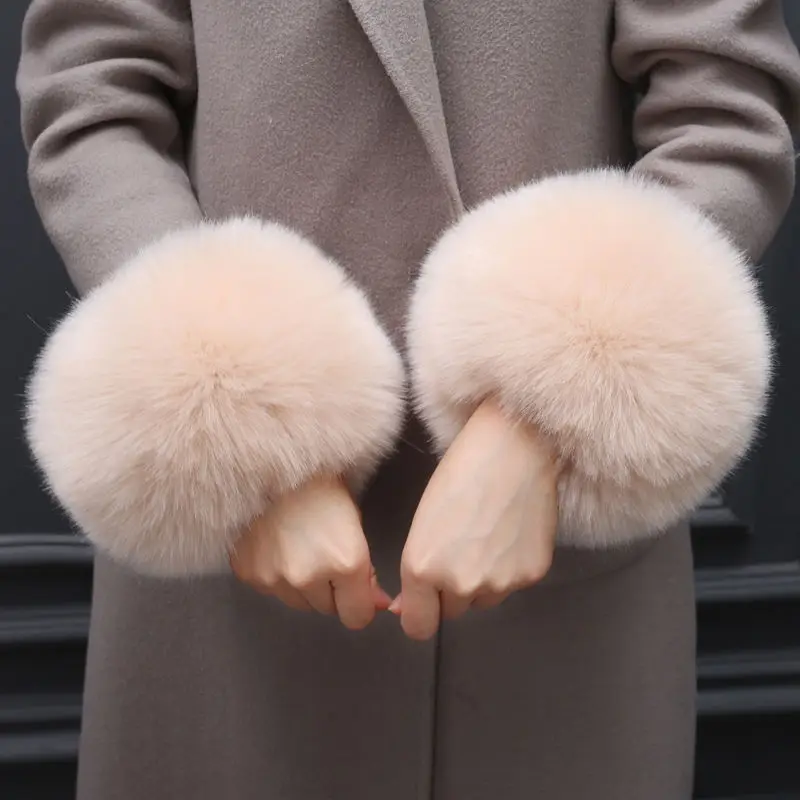 New Fashion Winter Warm Women's Faux Fur Wrist Warmer Slap On Cuffs Arm Warmer Gray Black Pink Cover Protector Christmas Gift