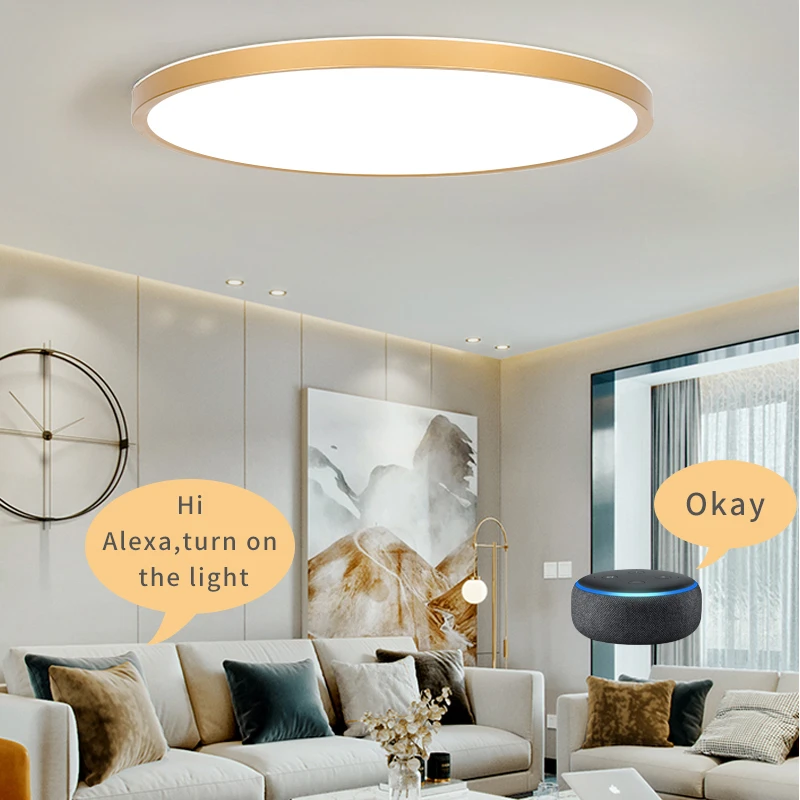 Imagem -06 - Moderno Led Smart Ceiling Light Grão de Madeira Dourada Iluminação Doméstica Regulável Wi-fi App Tuya Superfície de Controle de Voz Montagem da Lâmpada do Teto