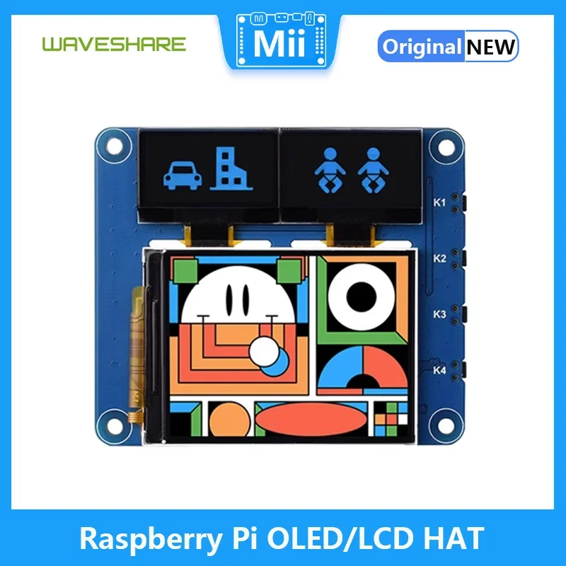 Raspberry Pi OLED/LCD HAT Onboard 2inch IPS LCD Main Screen and Dual 0.96inch Blue OLED Secondary Screens