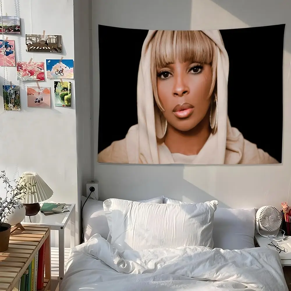 Pop singer M-mary J. Blige Tapestry Aesthetic Room Decor Lightweight Durable Wall Art with Fine Workmanship