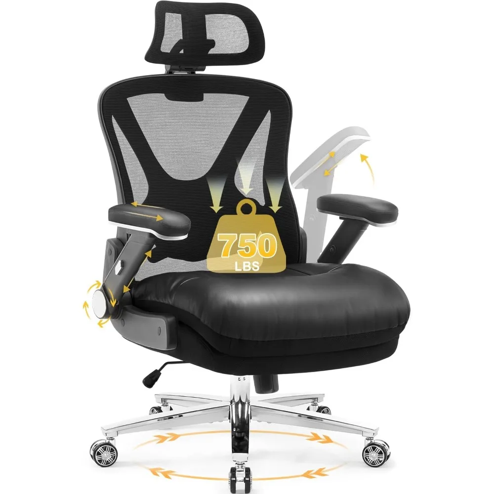 

750lbs Big and Tall Office Chair- Heavy Duty Executive Chair with 5D Flip Arms and Adjustable Lumbar Support, Ergonomic Mesh Hig
