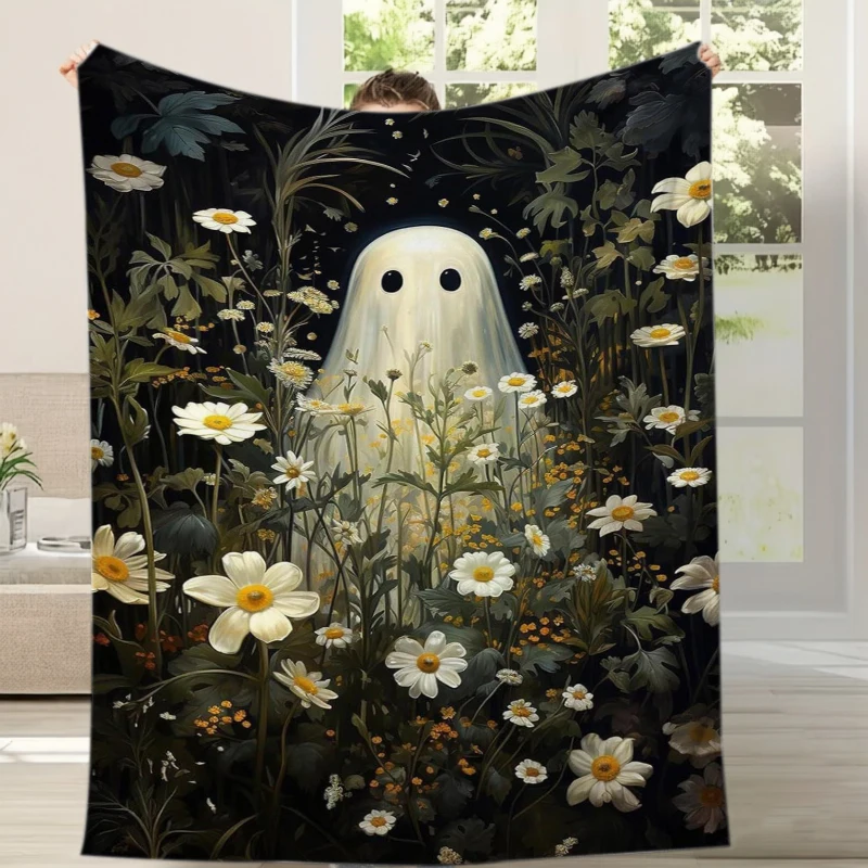 Ghost Daisy Field Dark Flannel Blanket For Mysterious Bedroom Decor Lightweight Plush Throw Blanket Accent