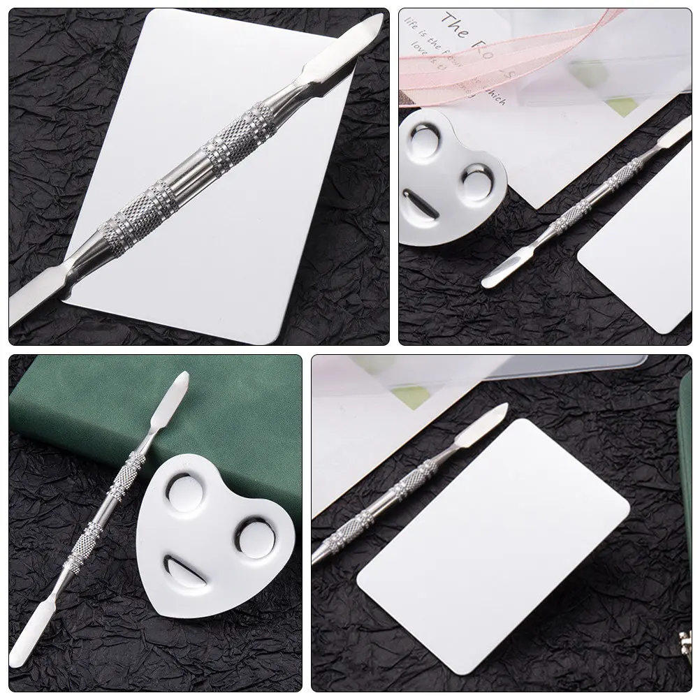 2Sets Miniature Finger-Worn Stainless Steel Mixing Palette for DIY Nail Art Makeup Color Blending Salon School Artist Home Use