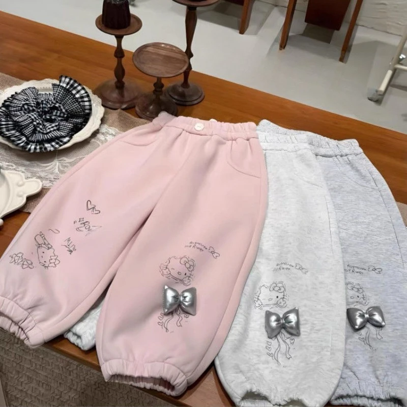 

Kawaii Hello Kitty Sanrio Children Cute Cartoon Comfortable Warm Sweatpants Students Wear Fleece Pants Trousers Gift for Kids