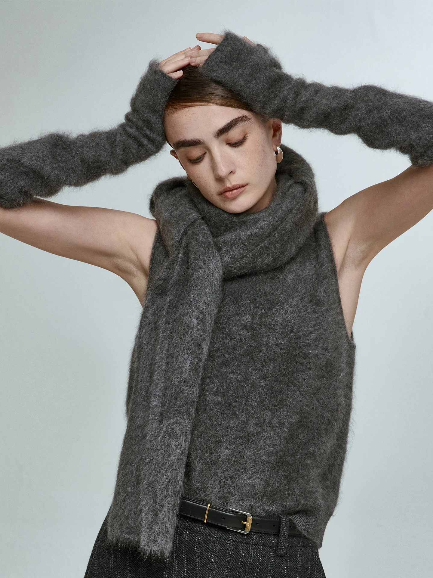 

CHANDOOIVY Винтажный роскошный мягкий вязаный свитер с флисовой подкладкой и открытыми пальцами в стиле 90-х для женщин