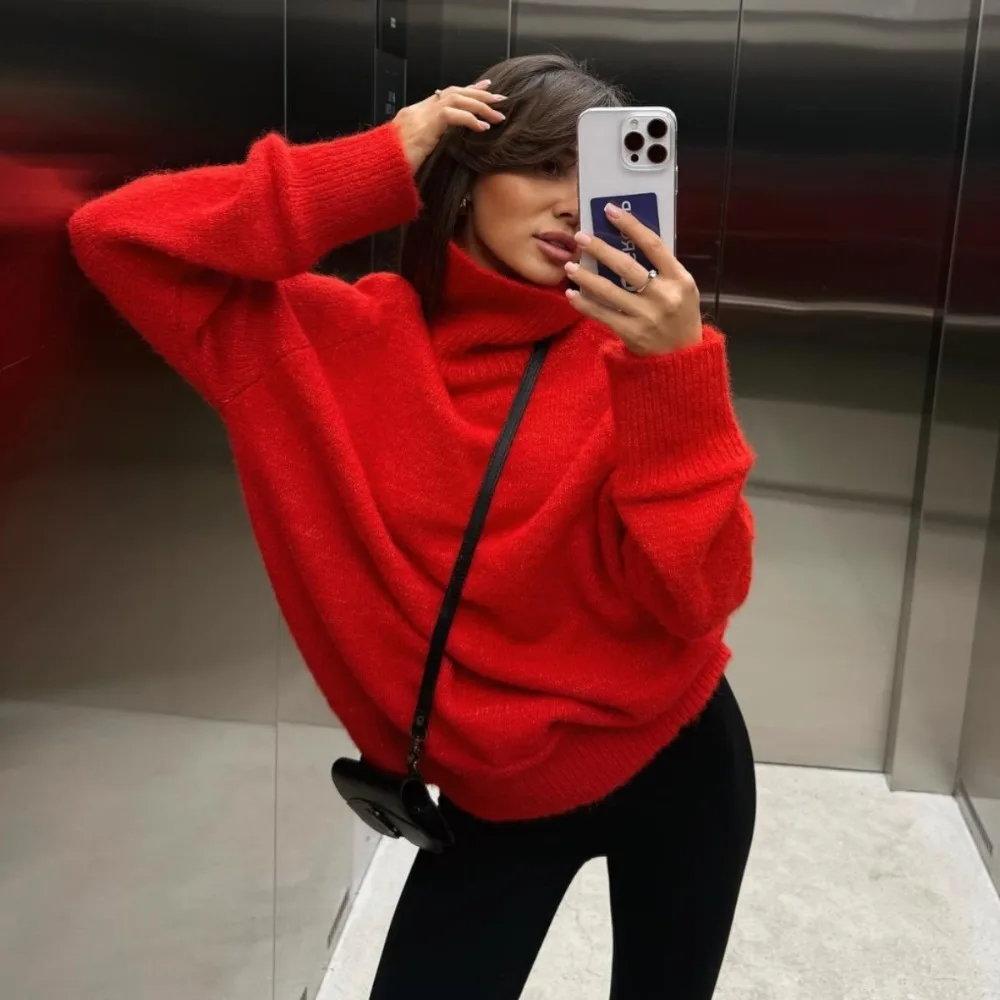 

Lazy Style Pullover Sweater Autumn and Winter Women Fashion Solid Loose Thick Warm Daily Office Music Festival Knitted Sweater
