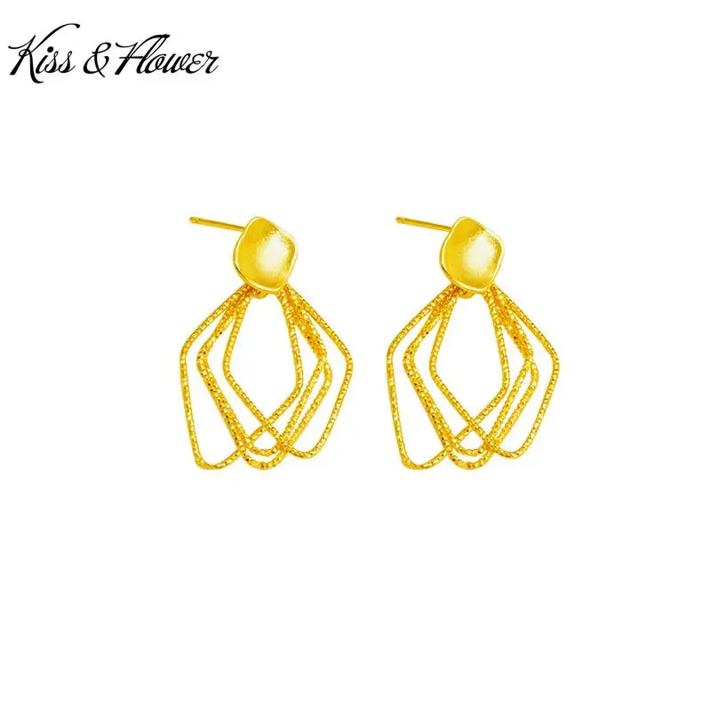 

KISS&FLOWER Gold Round Stud Earrings for Women Female Party Birthday Wedding Christmas Bride Girlfriend Mother Ladies Gift ER439