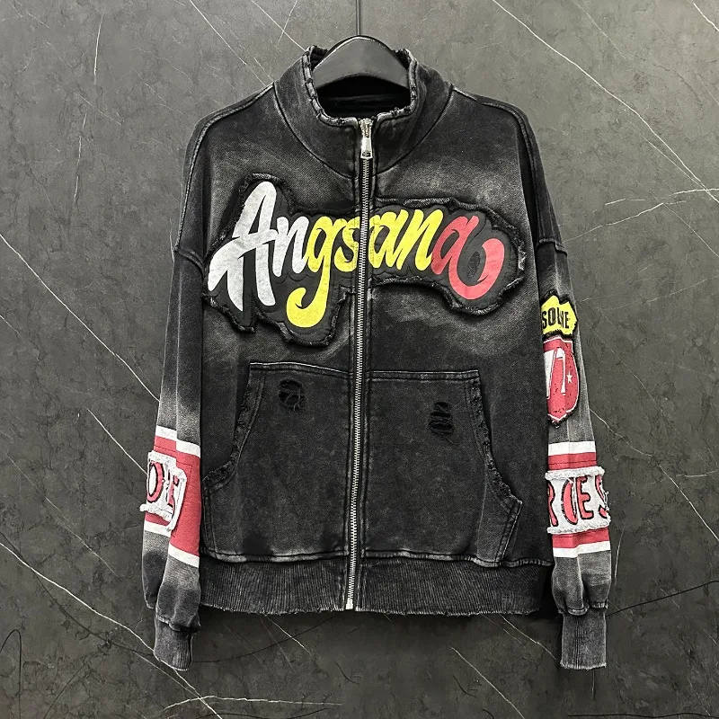 2025 Autumn Heavy Industry New Patch Embroidery Cartoon Cardigan Zipper Sweatshirt Jacket For Women's Loose Casual Top Hoodies