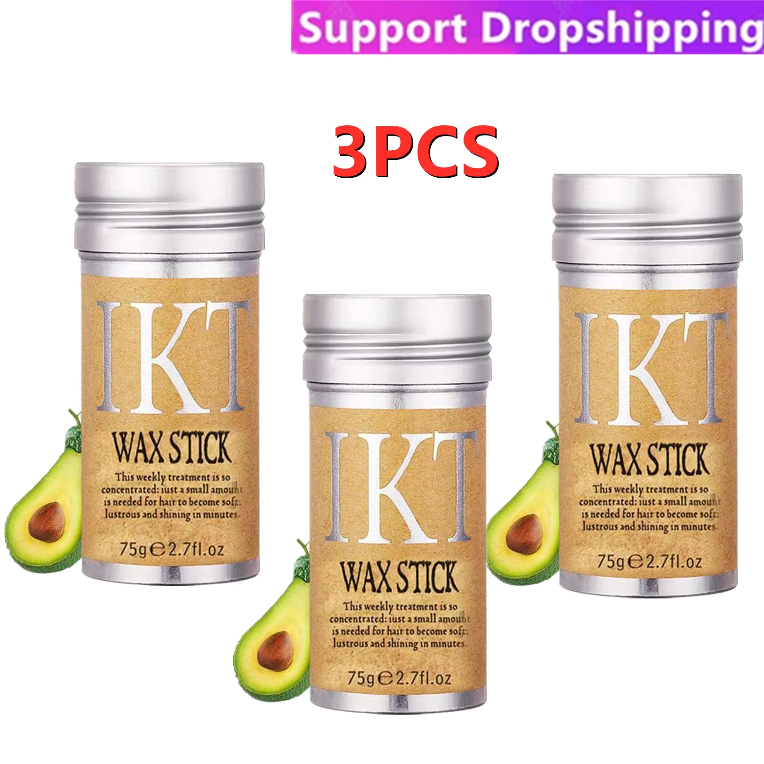 

3PCS IKT 75g Strong Hold Hair Wax Stick For Hair Styling Wig Knots Healer Gel Stick Thin Baby Hair Perfect Line