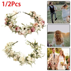 1/2Pcs Spring Bohemian Bridal Crown Hair Headdress Flower Wreath Bride Garland Head Hoop Headbands Hair Girls Wedding Decoration