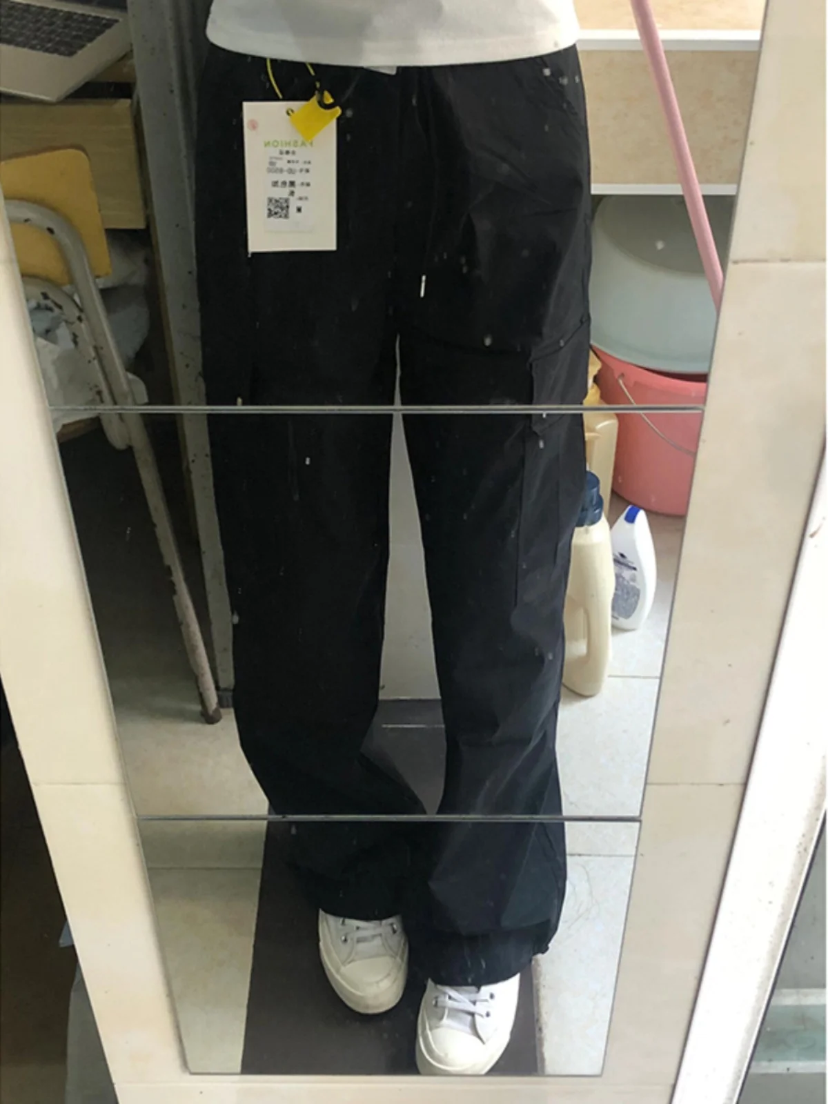 

Black Work Trousers Men's Summer Trendy Brand Multi-Pocket Straight Leg Long Pants American High Street Vibe Flared Trousers