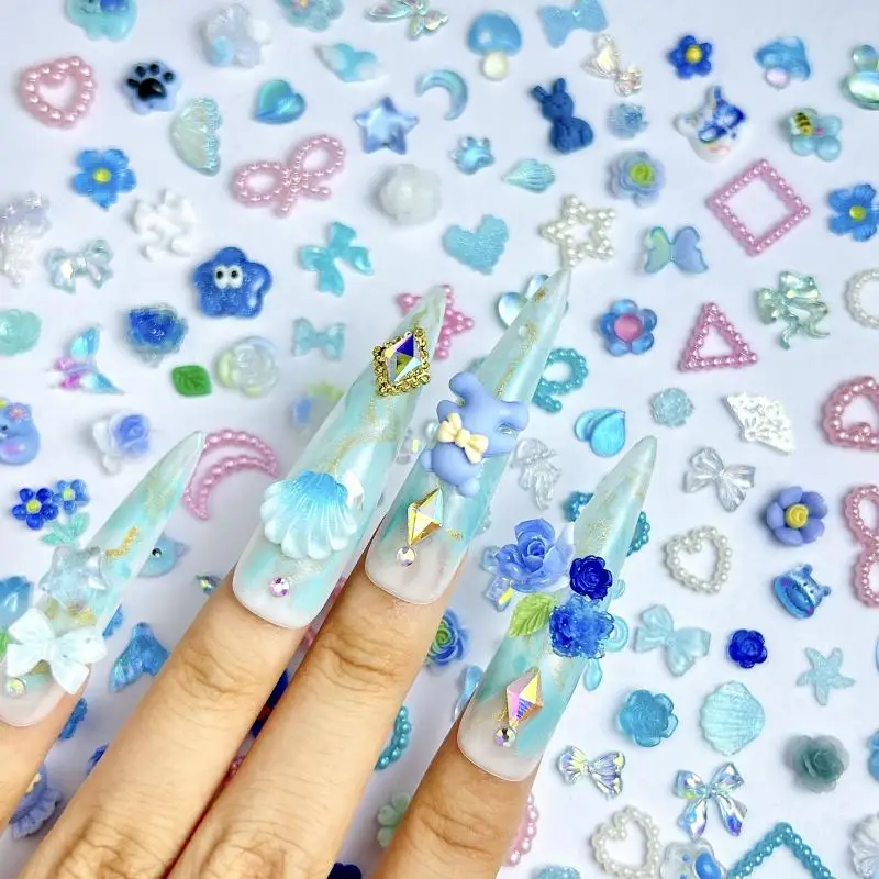 Abalorios para uñas con lazo de corazón ahuecado, garra de gato transparente, medusas, flores, Aurora, decoraciones artísticas para uñas mixtas, manualidades de manicura DIY