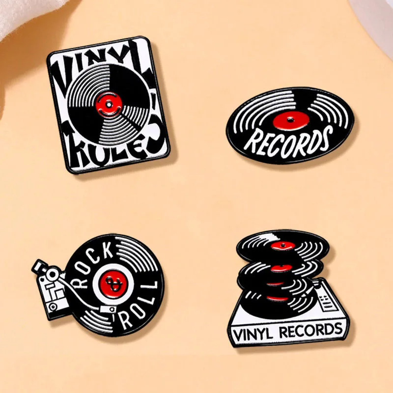 Vintage Punk Black Record Jukebox Enamel Brooch Cartoon Letter Geometric Lapel Badge Pins Jewelry Party Gifts For Women Men