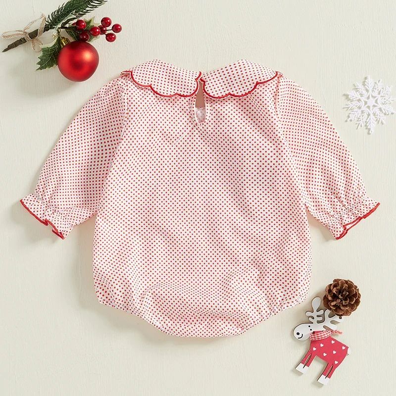 Baby Girls Rompers Christmas Clothes Dot Print Santa Embroidered Long Sleeve Bodysuits Xmas Fall Winter Clothes