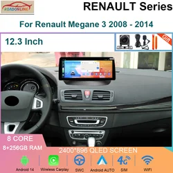 12.3INCH Android14 8+256GB Carplay Car Radio For Renault Megane 3 Fluence Samsung SM3 2008 - 2014 Multimedia Video Player Stereo