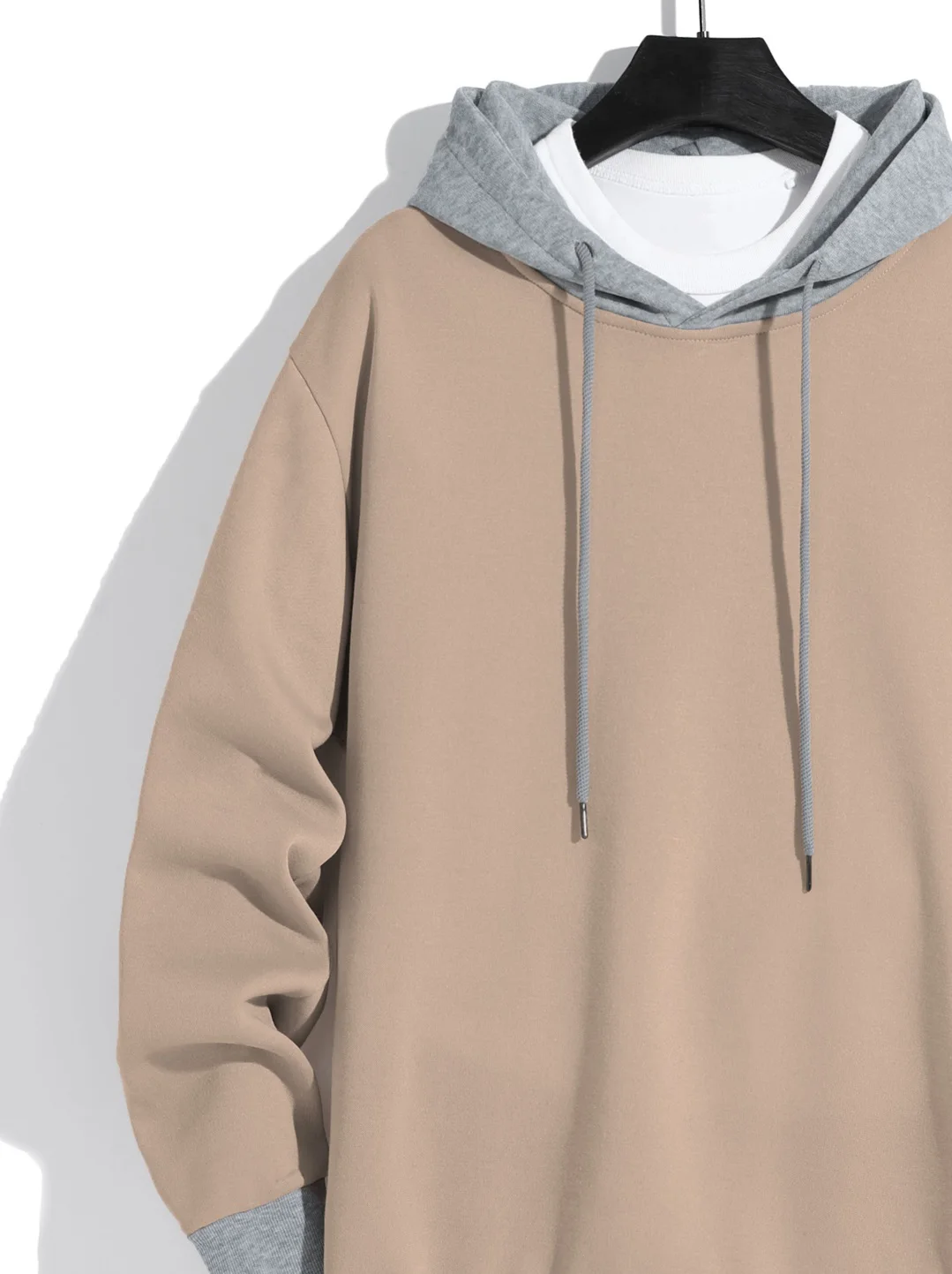 Men\'s solid color hooded hoodie light fleece hoodie long sleeve hooded sports hoodie