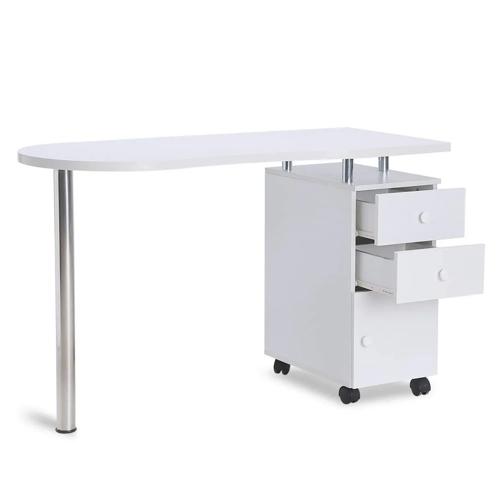 

Manicure Table Nail Desk, Acetone Resistant Wooden Salon Spa Desk w/Single Cabinet, Drawers, Controllable Wheels & Client