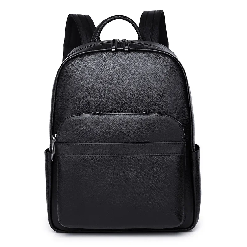 

2024 New Luxury Brand Real Genuine Leather Men Solid Backpacks Student Backpack Boy Luxury 14 Inch Computer Laptop Bag