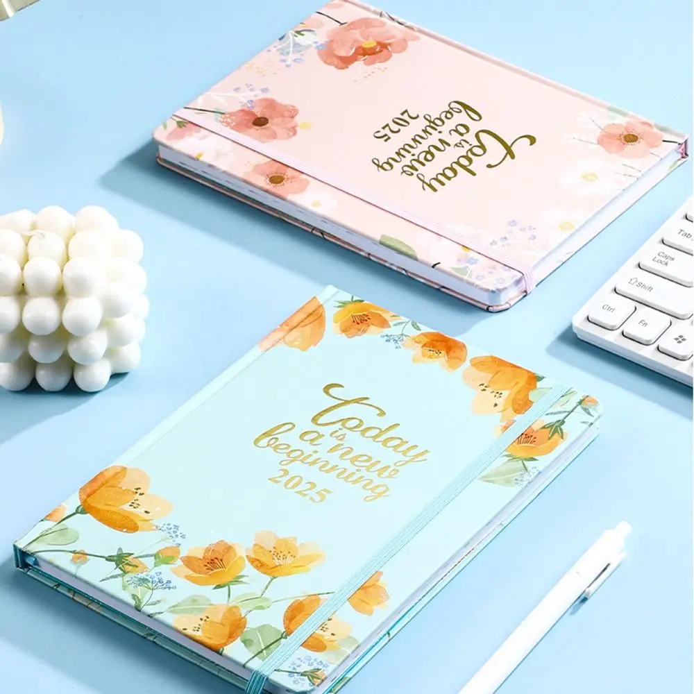 A5 2025 Planner Notebooks Thick Paper Cardboard Cover English Notebook Elastic Band Design 160 Pages Datebook Daily Planner