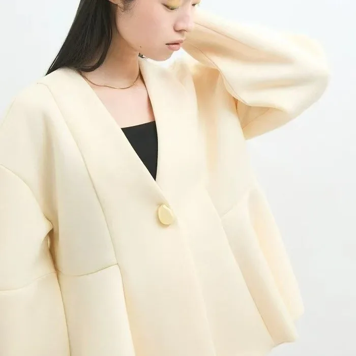 Coreano Sle V-Ne Button-Up Thiened Sweatshirt Cardigan Feminino Cor Pura Primavera Outono Faion Simples E Elely Loo...