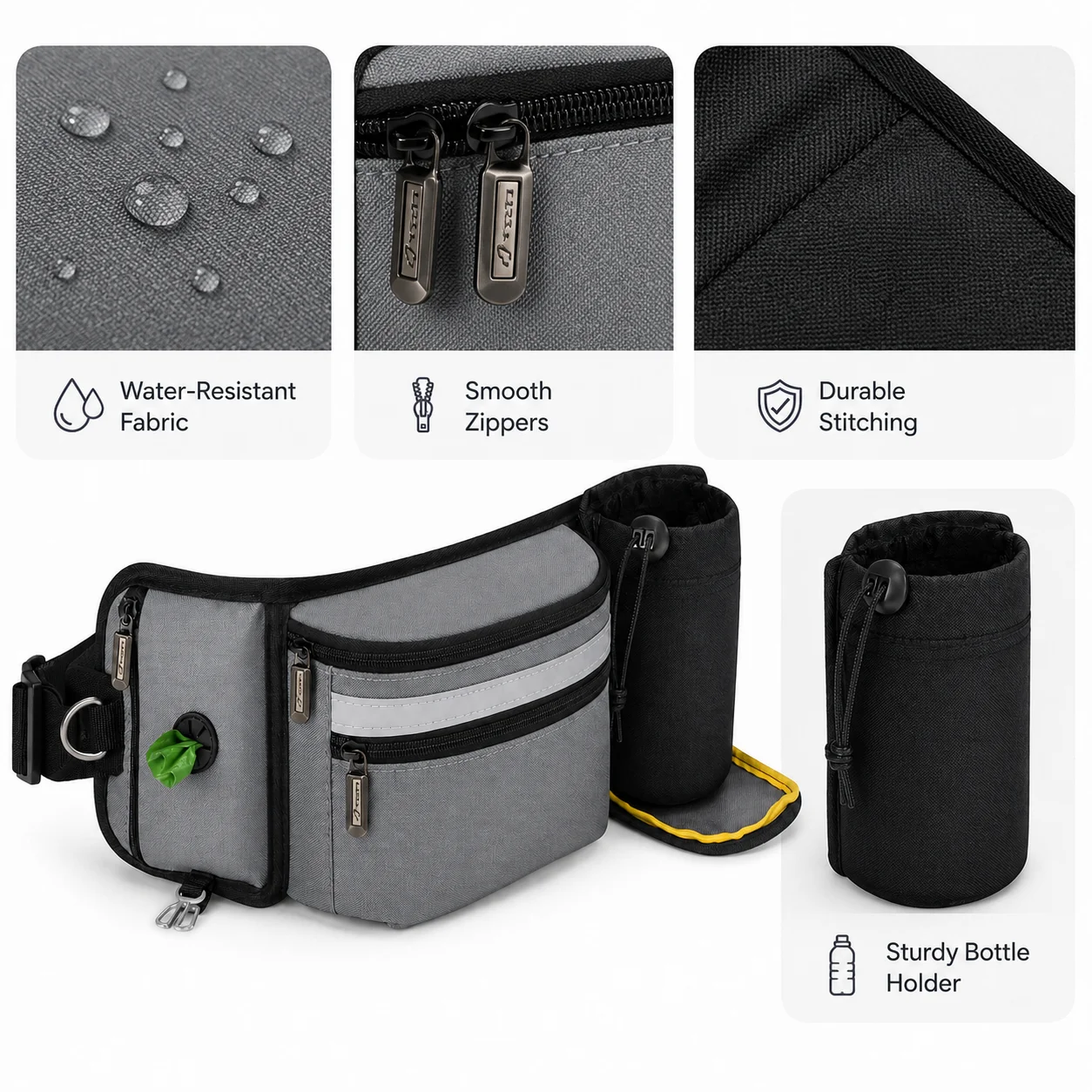 Dog Treat Training Waist Bag Portable Pet Snack Pouch with Poop Bag Dispenser Water Bottle Holder Adjustable Walking Training Fa