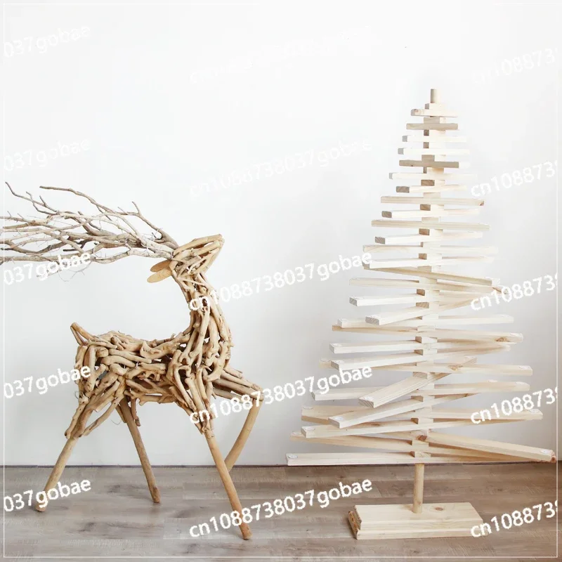 Christmas Decoration Decoration Luminous Deer Wooden Christmas Tree Ornament Floor-to-ceiling Outdoor Cafe Window B & B Scene