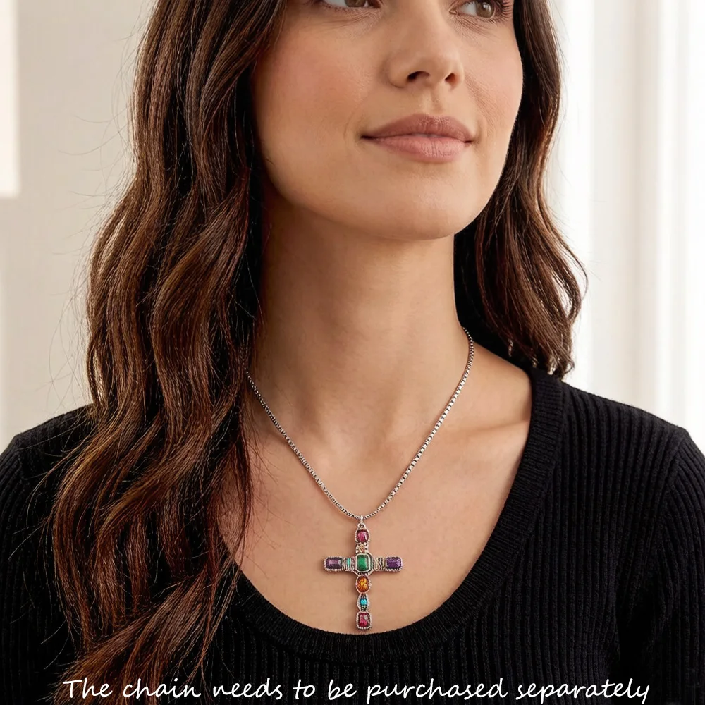 Pendant Colourful Cross 2022 Brand New Fine Jewelry Europe Talisman 925 Sterling Silver Vintage Gift For Women