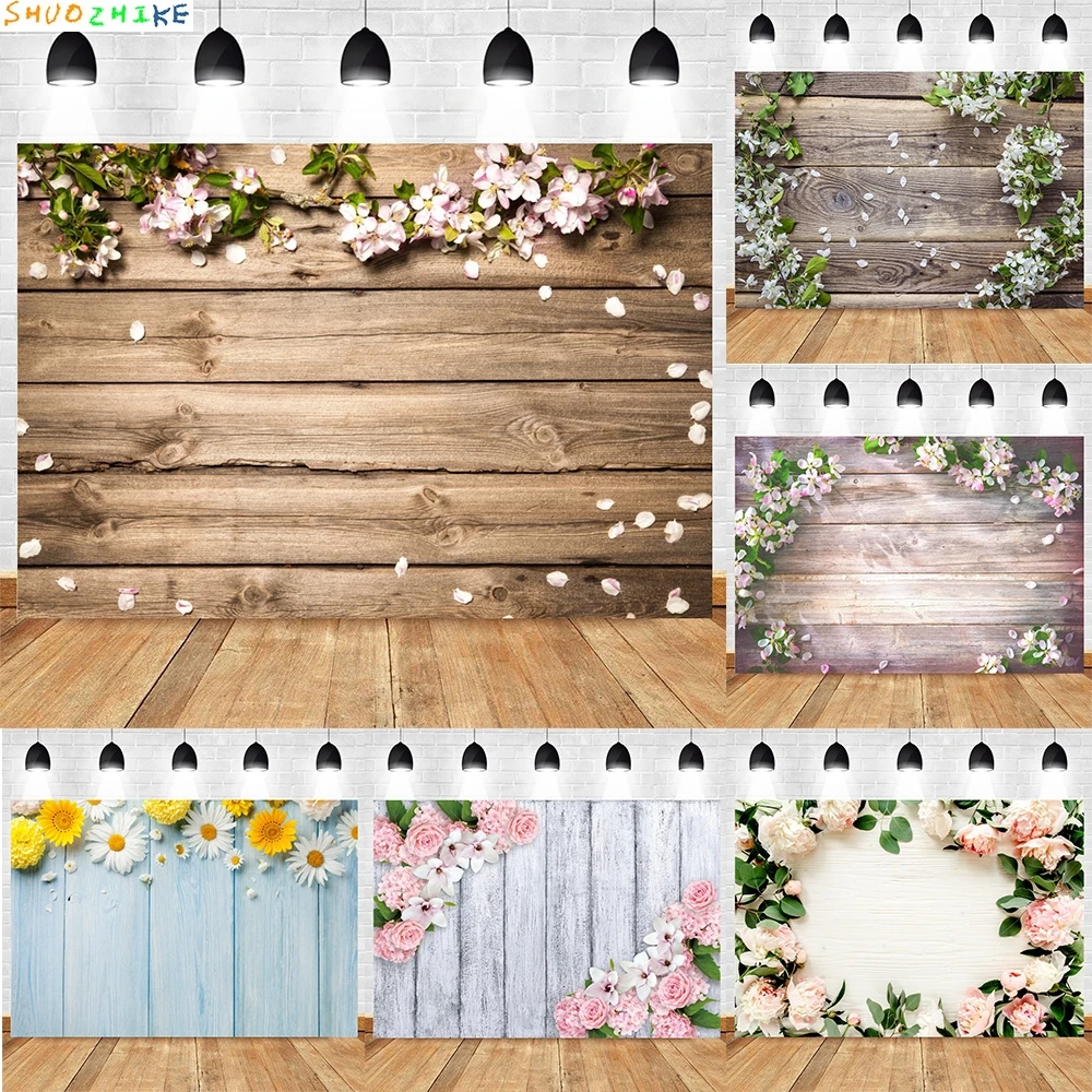 

Flower Wooden Board Products Photography Backdrops Sunflower Floral Hyacinth Tulip Plank Party Photo Studio Background MB-01