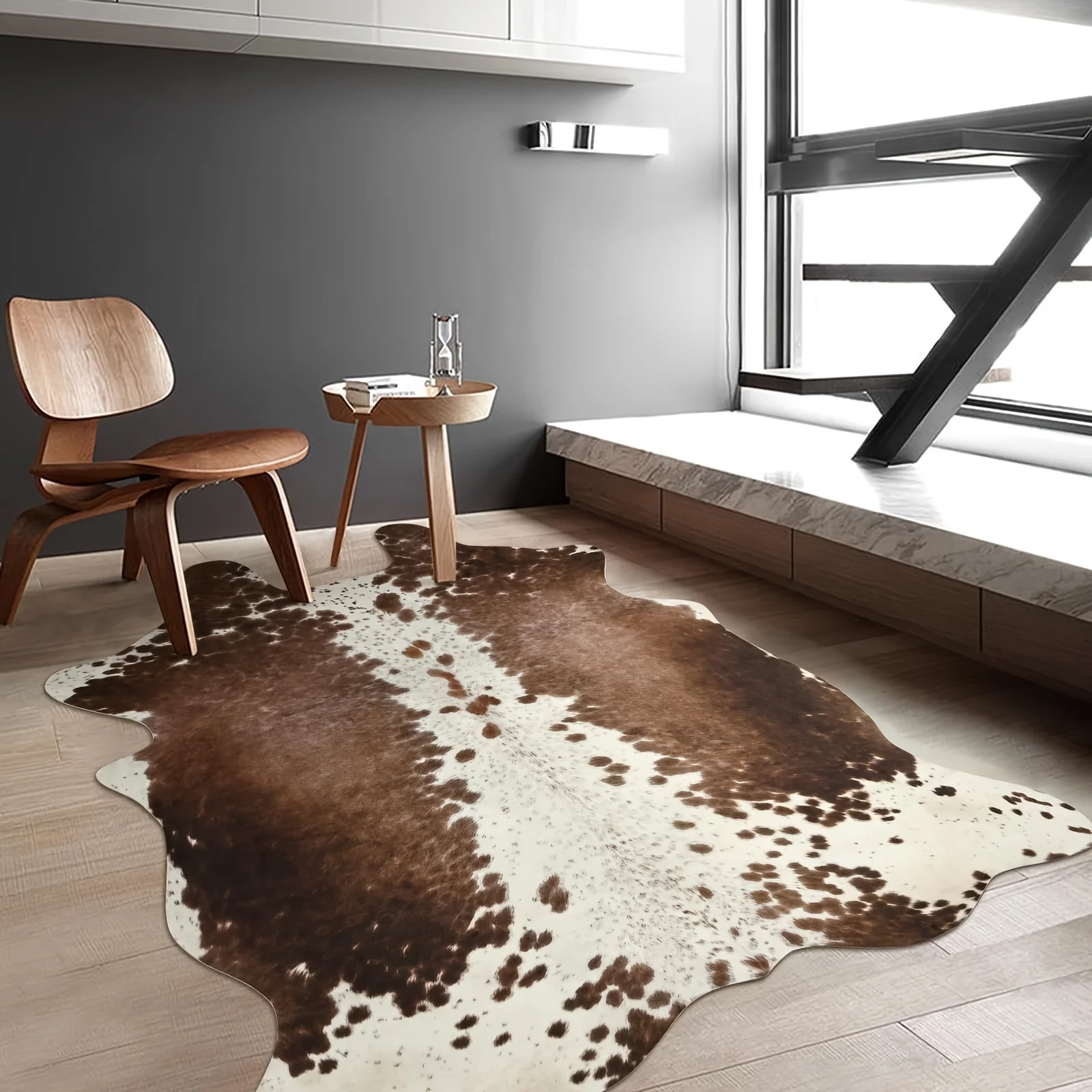 

Handmade Large Cowhide 6.2x5.2 Feet (19x43cm) Realistic Cowhide Print Faux -like - Brown & Black Animal Beige Texture