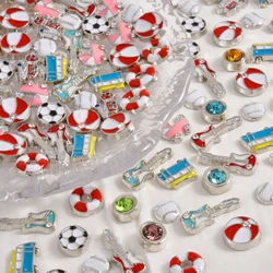20Pcs Kawaii Car School Bus Sport Soccer Football Floating Charms For DIY Glass Locket Jewelry Cute Music Guitar Beads Wholesale