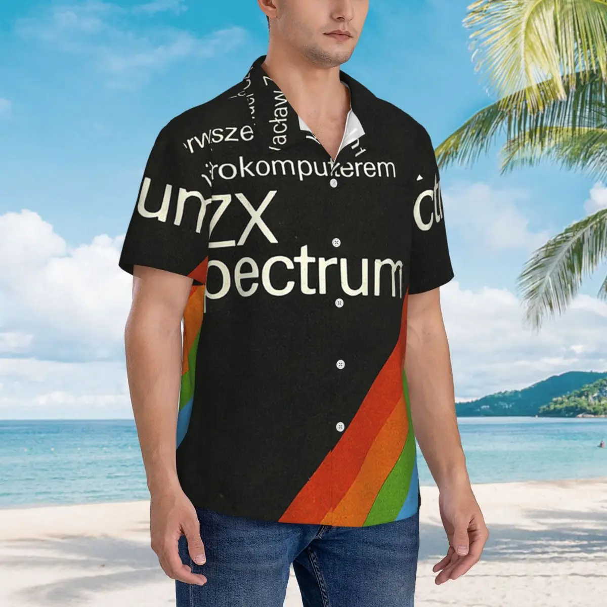 

ZX Spectrum Hawaiian Shirts Funny Men Short Sleeve Shirt for Summer Beach Men's Lapel Tops