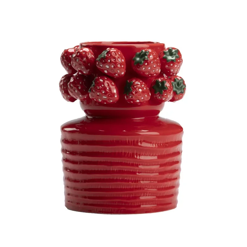 

Ceramic large strawberry ceramic vase, high-end light luxury living room, bedroom ornament, large diameter flower arrangement
